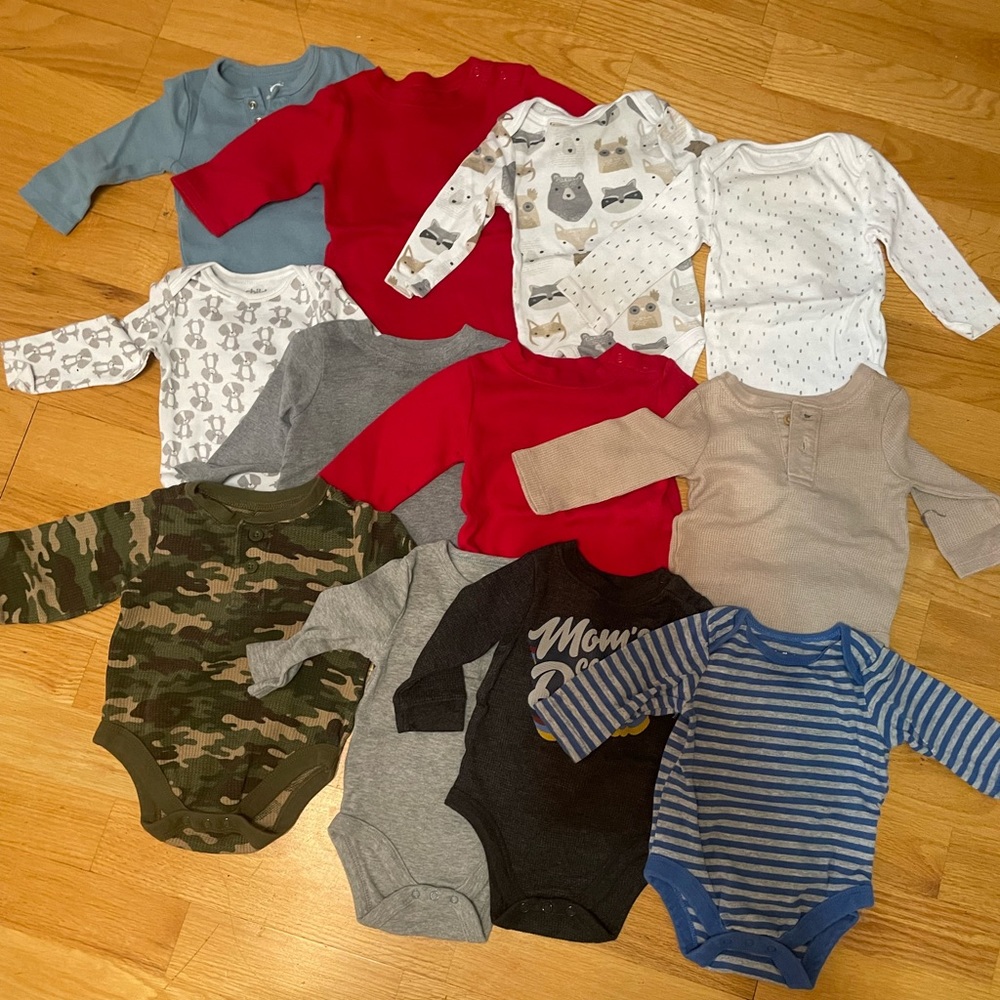 12 3-6 month baby boy long sleeve onesies